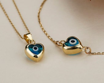 Gift for her Gold filled Evil eye heart necklace Women/'s protection