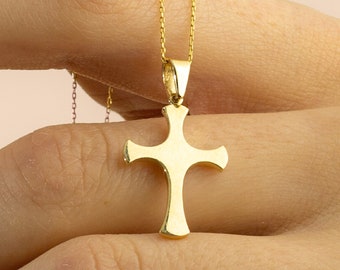 14k Gold Cross Necklace | Classic Cross Pendant | Christmas Gift Cross Necklace for Men and Women | Yellow White and Rose Gold Options