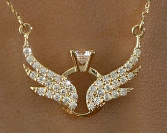 14k Gold Angel Necklace - Gift Ring Necklace for Women