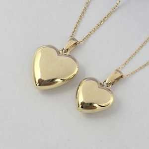 Gift Shiny Puffed Gold Heart Necklace - 14K Solid Gold Charm Heart Pendant Jewelry for Women - Valentines Day and Birthday Gift