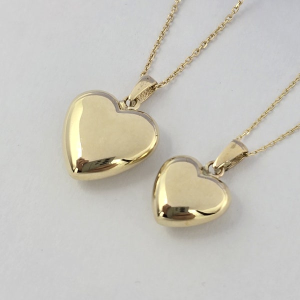 Gift Shiny Puffed Gold Heart Necklace - 14K Solid Gold Charm Heart Pendant Jewelry for Women - Valentines Day and Birthday Gift