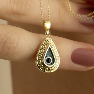 14k Gold Drop Evil Eye Pendant Jewelry - Gift Protection Evil Eye Necklace for Women - Evil Eye Charm Jewelry for Kids