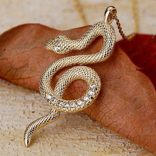 Gold Snake Necklace 14k Gold Vine Snake Pendant Snake Jewelry Etsy