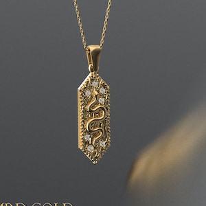 Pendentif serpent en or 14 carats - Cadeau collier serpent pour femme - Cadeau d'anniversaire - Cadeau de Saint Valentin - Fête des Mères