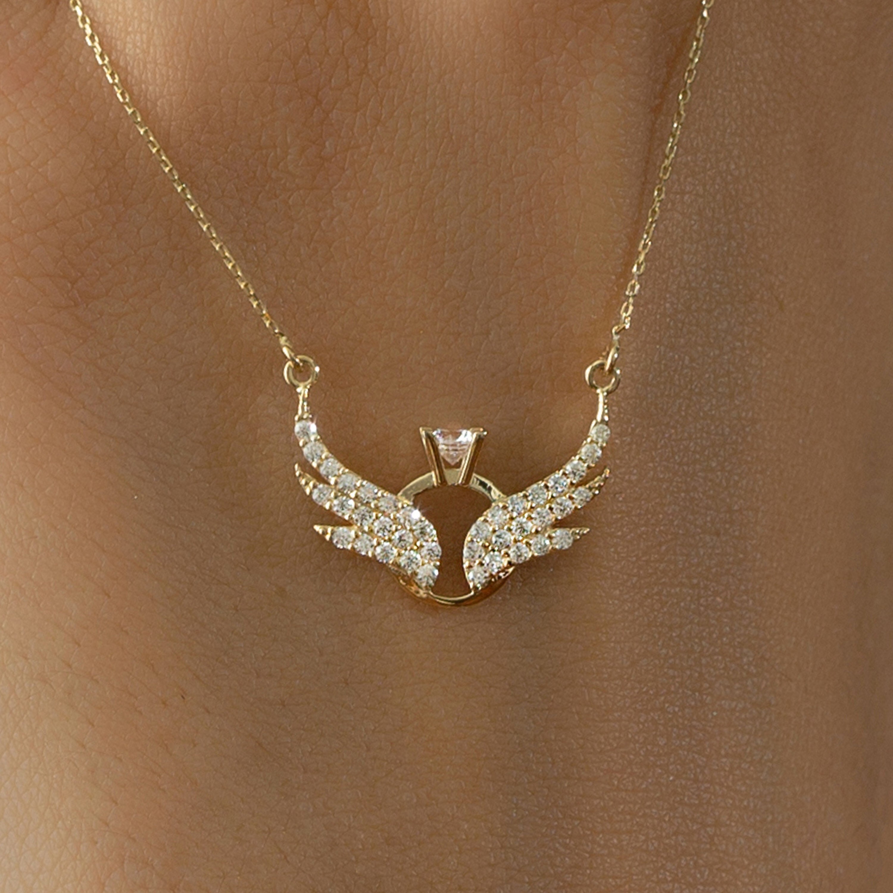 operatie Doe alles met mijn kracht snap 14k Gold Angel Necklace Gift Ring Necklace for Women Angel - Etsy