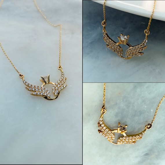 14k Gold Angel Necklace - Gift Ring Necklace for Women