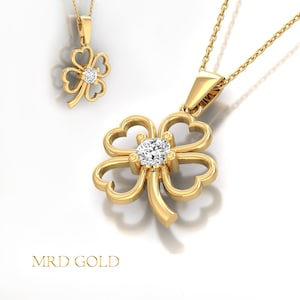 14K Gold Clover Heart Necklace - Womens Birthday Gift Pendant Jewelry - Mothers Day and Valentines Day Gift