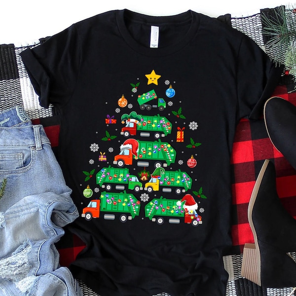 Funny Garbage Truck Christmas Tree Shirt, Recycling Trash Truck Shirt, Funny Pajama Shirt, Sanitation Worker Christmas Tree Shirt Hoodie