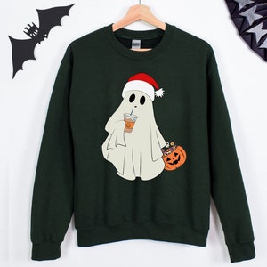 Christmas Halloween Ghost Drinking Coffee Shirt, Spooky Coffee Lover Shirt, Ghost Ice Coffee Shirt, Cute Ghost Coffee Shirt, Fall Coffee Tee