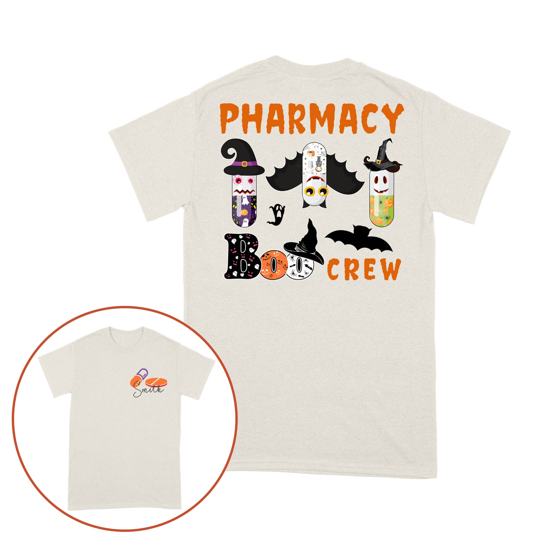 T-shirt Halloween Pharmacy Squad - Fantôme, Pilules, Citrouille - Pour Tech Pharmacie, étudiants, équipe