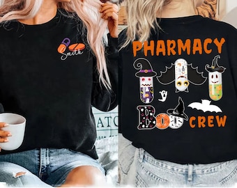 Personalized Halloween Pharmacy Technician Shirt, Pharmacy Squad Shirt, Pharmacy Boo Crew, Halloween Pharmacist Shirt, Spooky Pharmacy Shirt