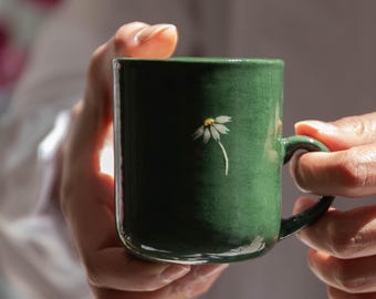 Taza de cerámica floral hecha a mano, 200 ml, 6.5 oz