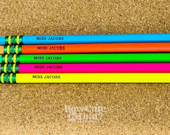 Custom Laser Engraved Neon Pencils – Personalized Ticonderoga Pencils – Back to School Teacher Gift – Engraved Neon Pencils for Students