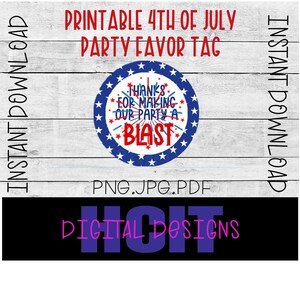4th of July Favor Tags Printable - PNG Instant Download - Patriotic Gift Tags - Red White and Blue Party Decor - July 4th Party Favor Tags