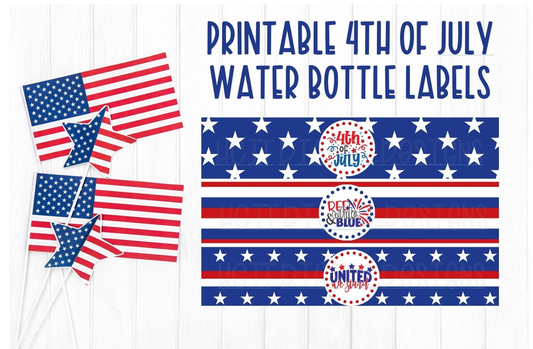 July Label Printable 4th of July Bottle Labels – Patriotic Water Bottle Wraps PNG ...