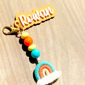 Back to School Backpack Tag, Custom Acrylic Name Keychain, Boho Rainbow Bag Tag, Kids Book Bag Name Tag, Personalized Keychain, Backpack tag