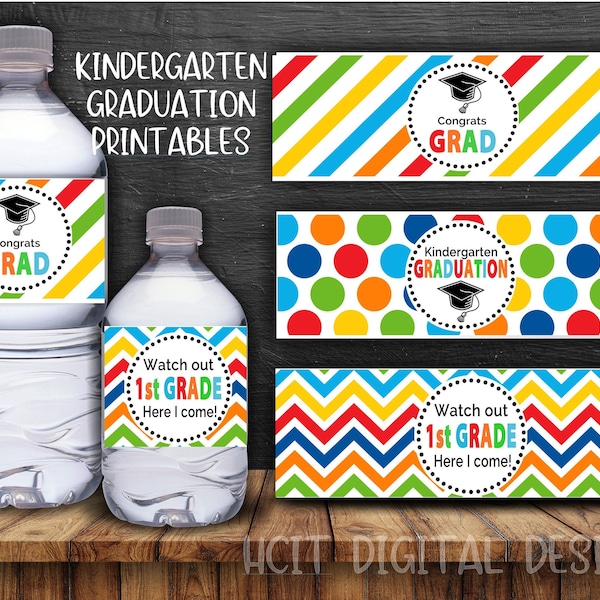 Kindergarten Graduation Water Bottle Labels, Printable Kindergarten Graduation Water Bottle Labels, Kindergarten Graduation Party Printables