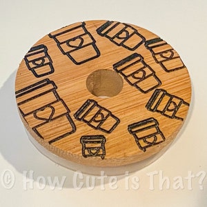 Laser Engraved Coffee Cup Bamboo Lid, Personalized Engraved Lid for Beer Can Glass, Coffee To go Cup Engraved Lid, Coffee Bamboo Lid