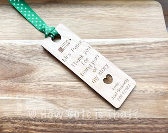 Laser Engraved Wooden Teacher Bookmark: Personalized Thank You Gift