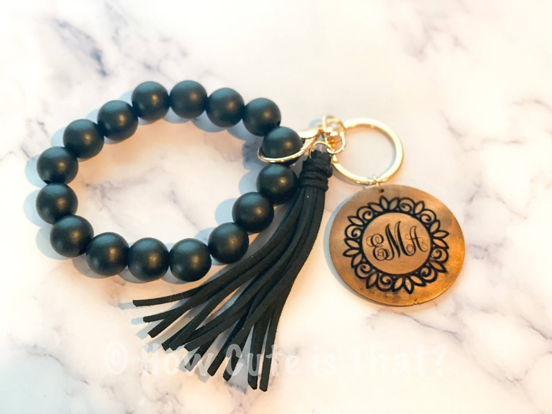 Personalized Wooden Bead Keychain, Wooden Bead Keychain, Engraved