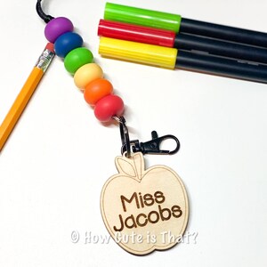 Personalized Teacher Rainbow Lanyard with Engraved Wood Apple | Custom Lanyard | Teacher Gift | Back to School | Teacher Appreciation Gift