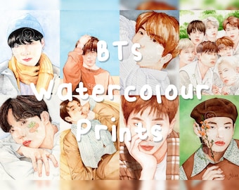 BTS A5 Watercolour Art Prints | Kpop | Namjoon | Jungkook | Jin | RM | Jimin | Suga | Yoongi | Taehyung | J-Hope | Hobi | Gift | ARMY