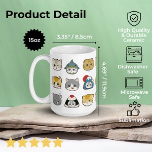 Puede incluir: Taza de cer&aacute;mica blanca con una capacidad de 15oz, con un patr&oacute;n repetido de gatos de dibujos animados lindos en varias poses. La taza mide 8,5 cm de ancho y 11,9 cm de alto. Es apta para lavavajillas y microondas.