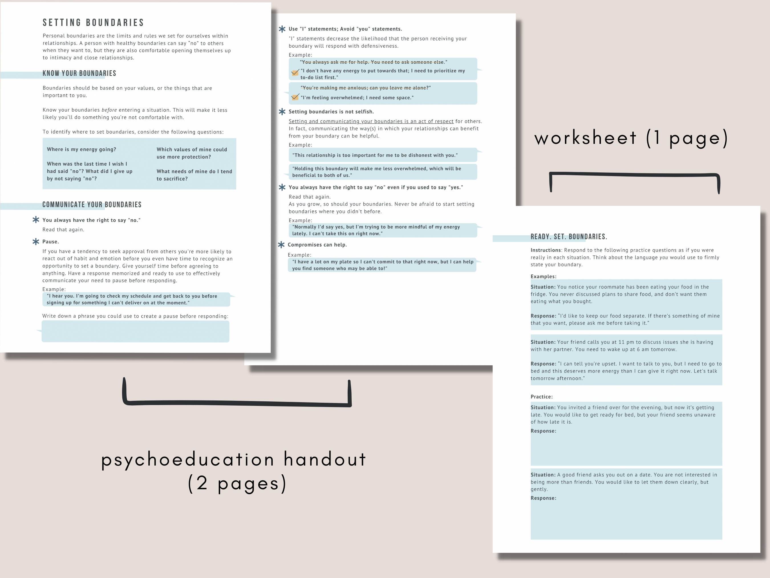 Boundary Setting Handout Worksheet Etsy
