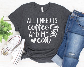 Coffee & Cat t shirt | unisex jersey tee | coffee lover t shirt | cat lover shirt | bookish tee | cat tee | cat shirt | coffee lover gifts