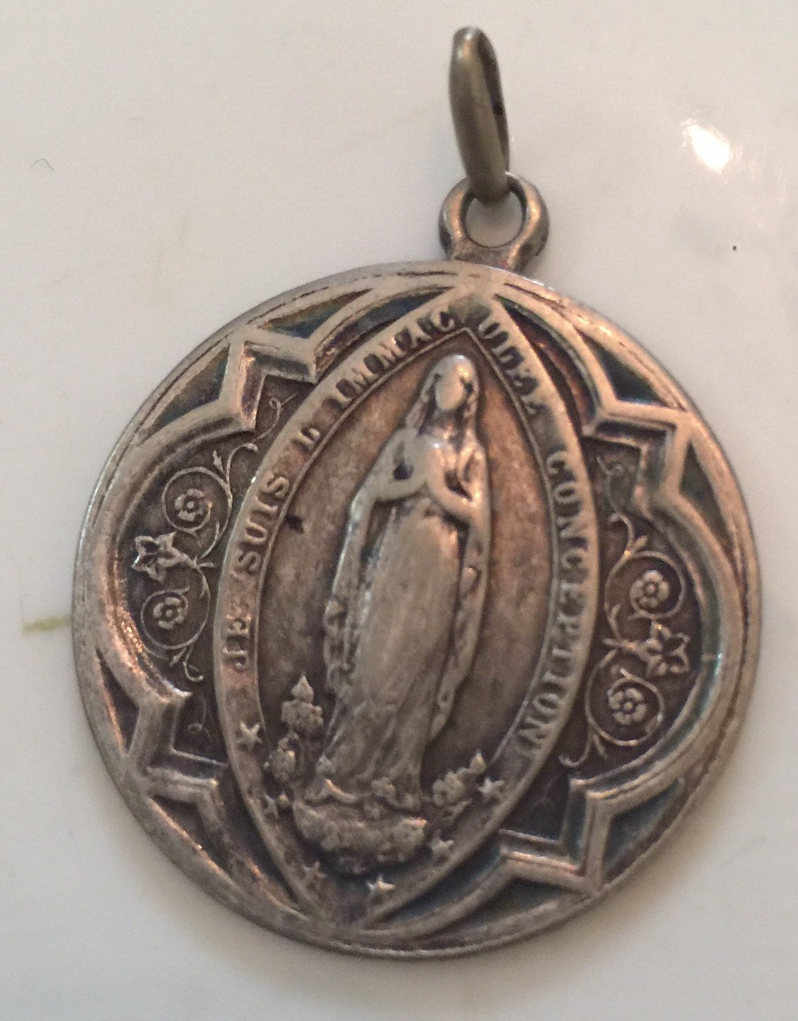 Antique Religious Medal Lourdes Sterling Silver Double Etsy