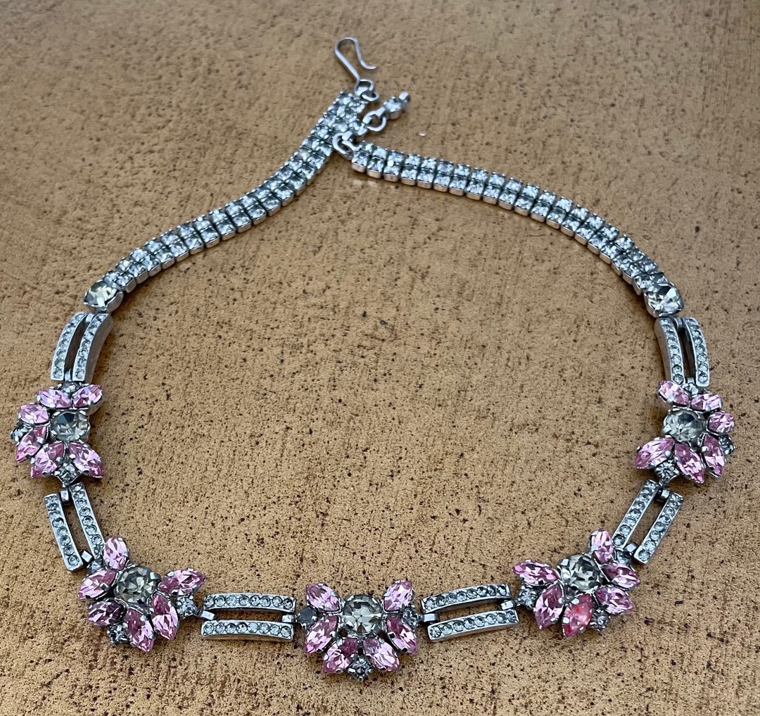 Pink Rhinestone Choker Vintage French Pink Crystal and Rhinestone Choker - Etsy