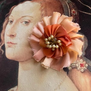 Vintage French  Brooch, Cherry Chau Silk, Pearls