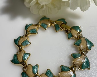 Vintage French Link Bracelet, Enamel Links