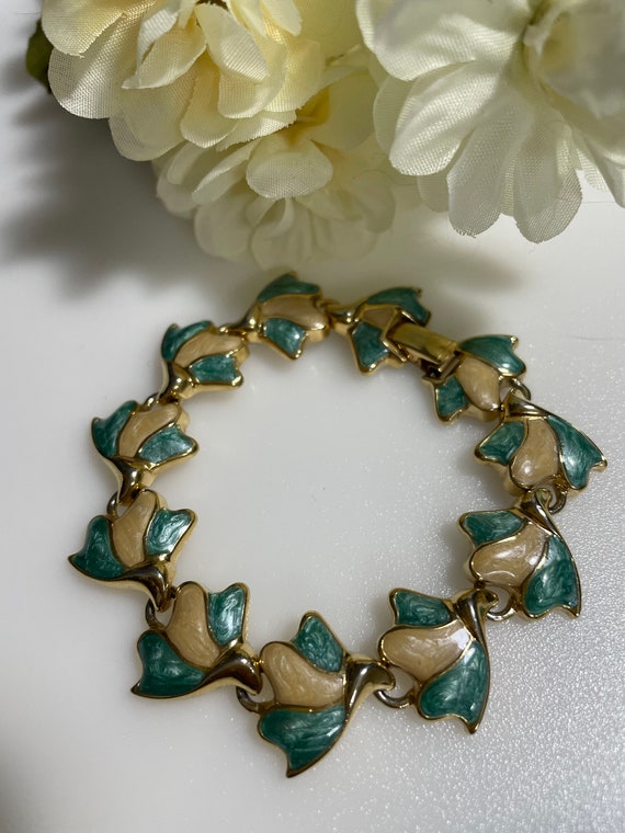 Vintage French Link Bracelet, Enamel Links