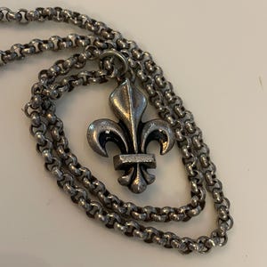 Vintage French Silver Necklace, Fleur De Lys
