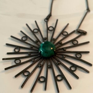 Mid Century French Starburst Necklace, Sterling Silver and Chrysocolla