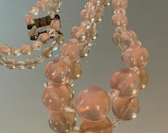 Antique French Necklace, Pink Opal Glass Beads
