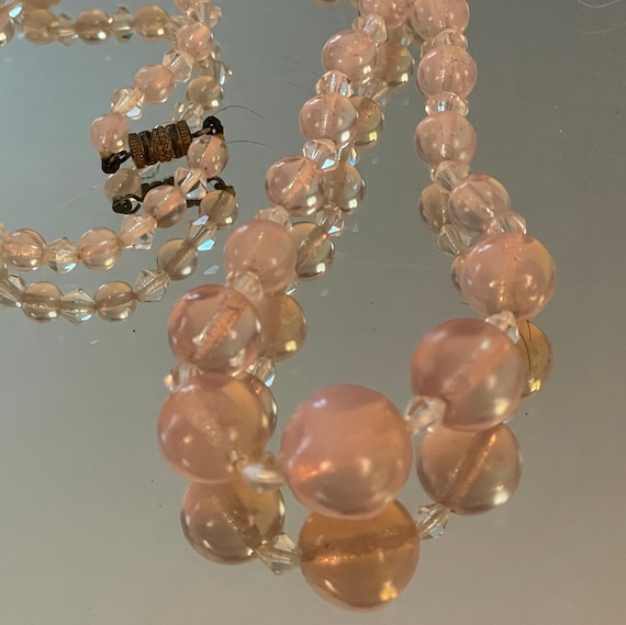 Antique French Necklace, Pink Opal Glass Beads Gem