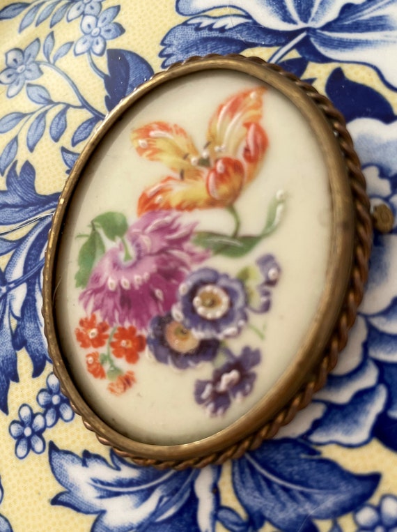 Antique French Brooch, Limoges Porcelain, Enameled