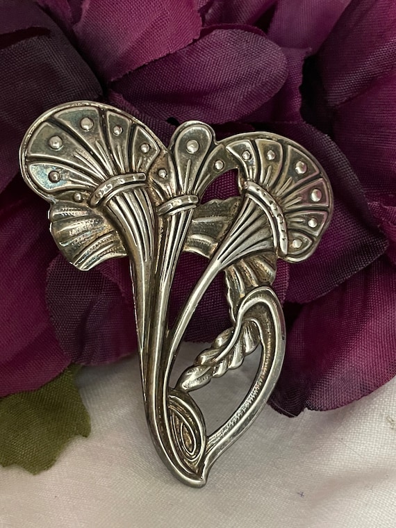 Antique French Brooch, Art Nouveau Silver