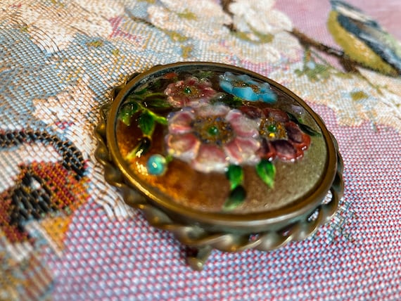 Vintage French Brooch, Limoges, Glass and Enamel … - image 2
