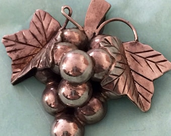 Vintage Brooch Sterling Silver Grapes, Mexico, Very Large