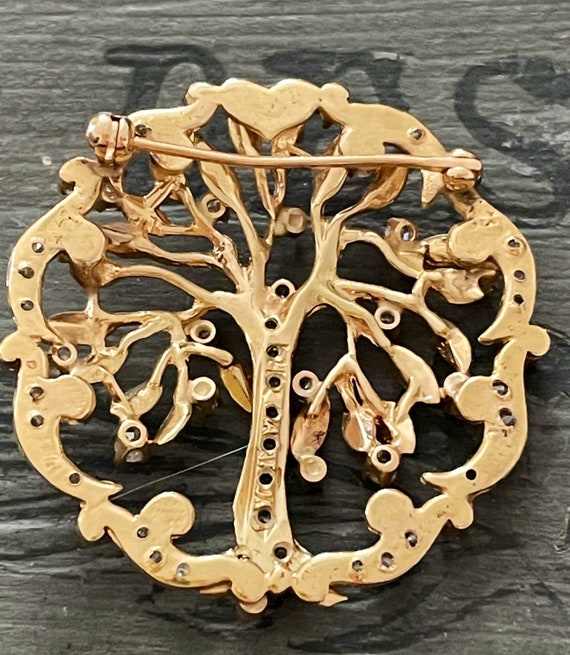 Vintage French Brooch, Tree of Life, 14k Gold and… - image 5