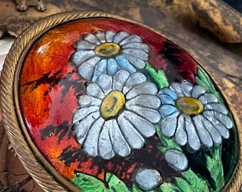 Antique French Brooch, Enamel and Glass Flowers, Paris, J Brevers