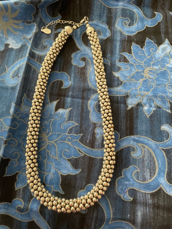 French Designer Necklace, Braided Silver Bead Chok