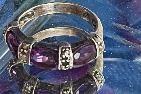 Vintage French Ring, Amethyst, Sterling Silver Ba… - image 2