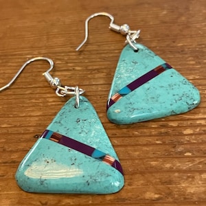 Vintage Santo  Domingo Turquoise Slab Inlay Earrings