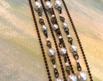Vintage French Bracelet, Pearls and Chain
