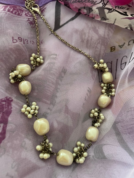 Vintage French Necklace, Pearl Clusters
