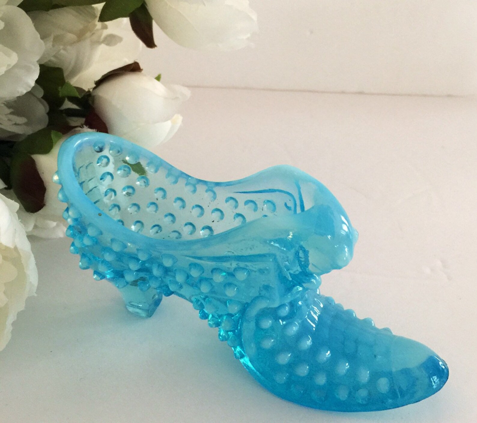 Vintage Fenton Glass Shoe Hobnail Cat Head Turquoise Etsy